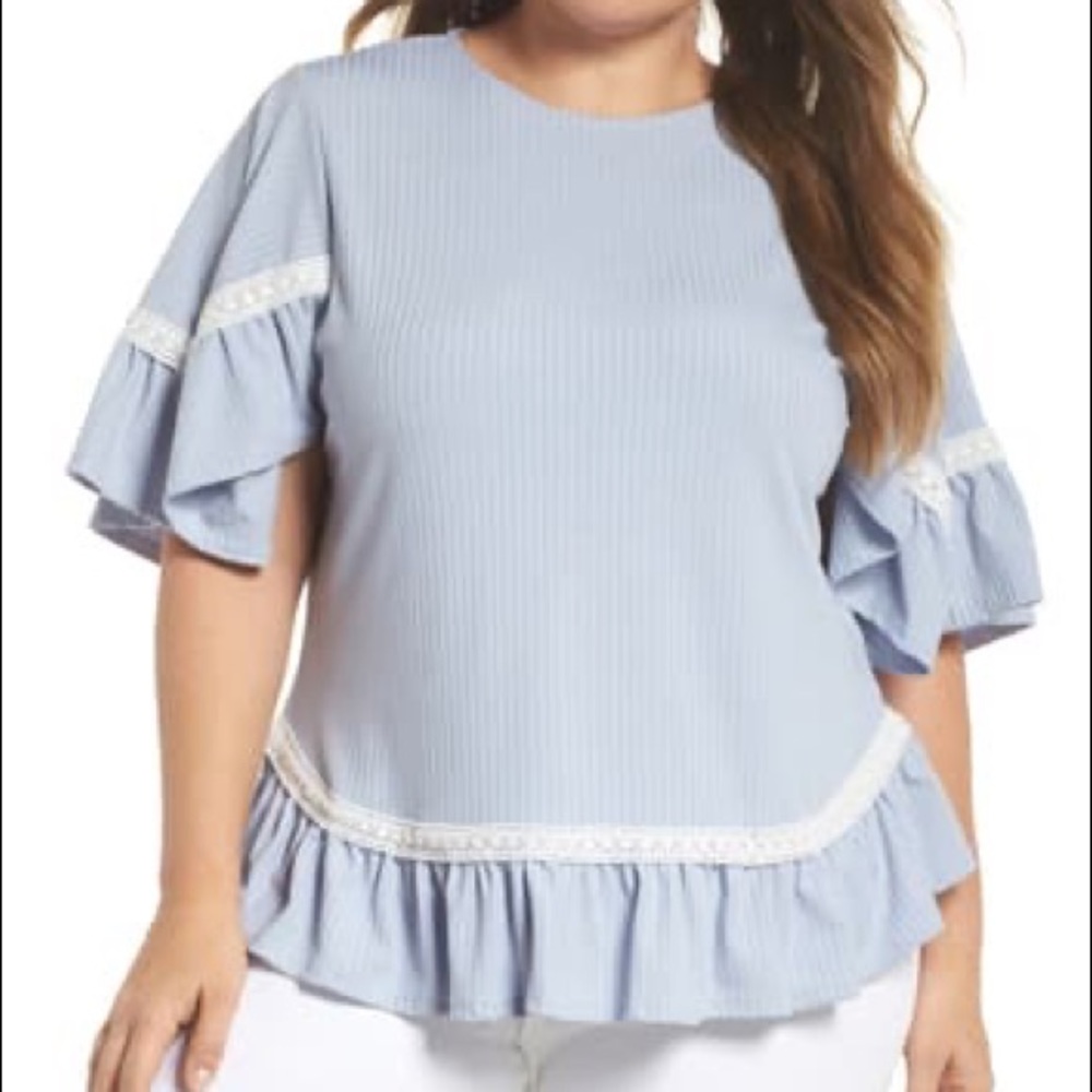 Lost Ink ASOS Blue Crochet Lace Trim Blouse Top 1X